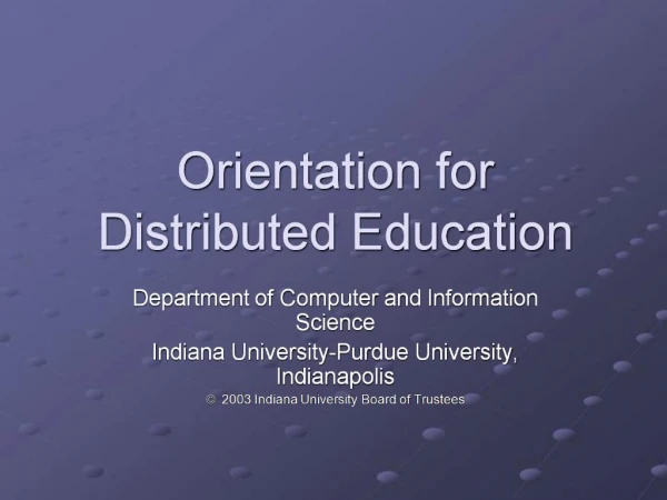 Orientation for Distributed Education
