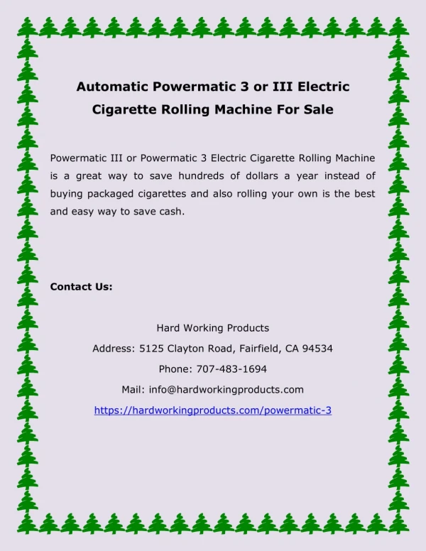 Automatic Powermatic 3 or III Electric Cigarette Rolling Machine For Sale