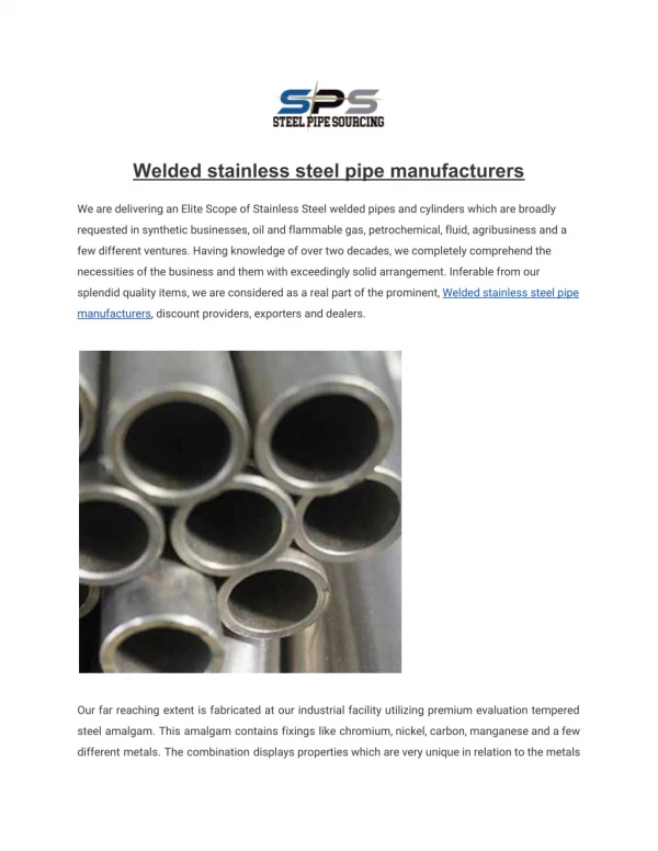 Welded Stainless Steel Pipe Manufactureres