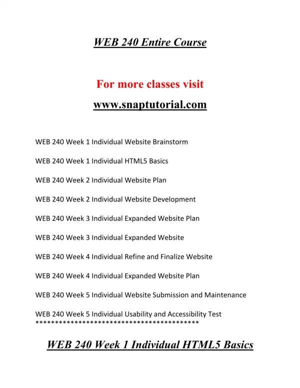WEB 240 EXceptional Education/snaptutorial.COM