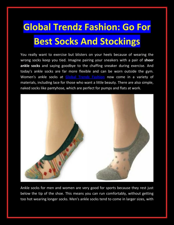 Global Trendz Fashion: Go for best socks and stockings