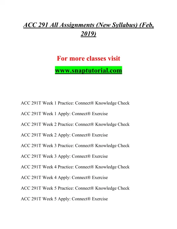 ACC 291T Exceptional Education/snaptutorial.com