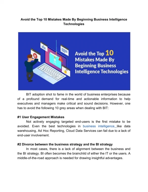 Avoid the Top 10 Mistakes Made By Beginning Business Intelligence Technologies