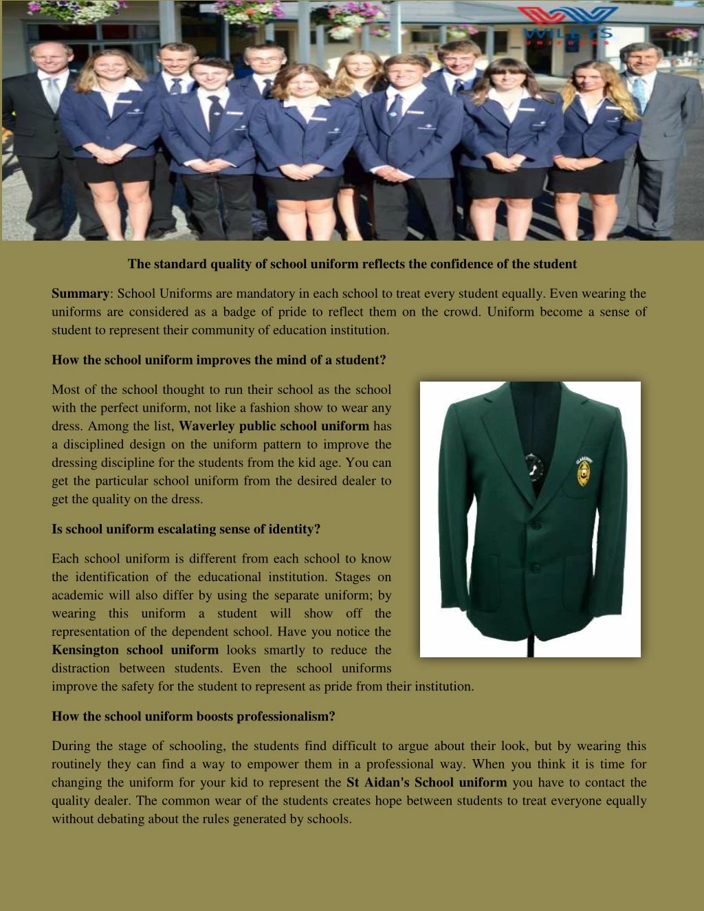 the standard quality of school uniform reflects
