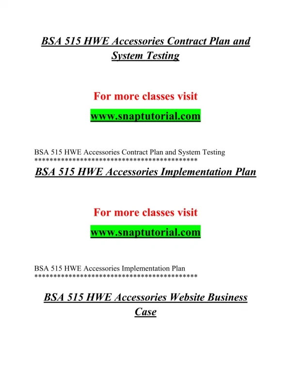 BSA 515 EXceptional Education/snaptutorial.COM