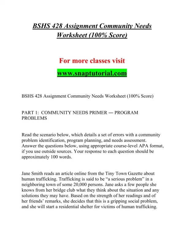 bshs 428 assignment community needs worksheet