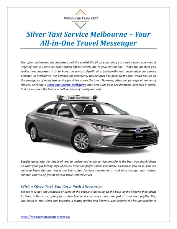 Silver Taxi Service Melbourne – Your All-in-One Travel Messenger