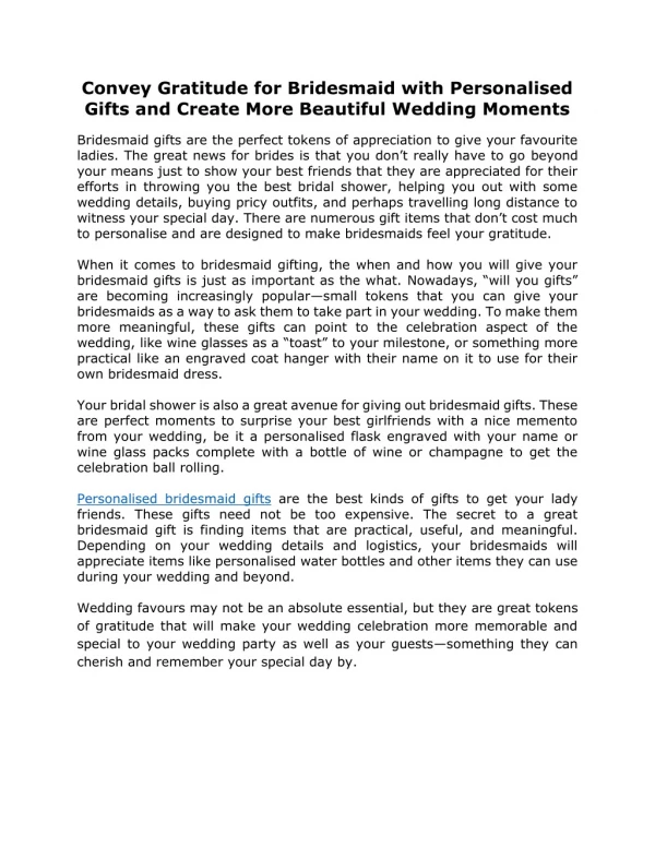 Convey Gratitude for Bridesmaid with Personalised Gifts and Create More Beautiful Wedding Moments