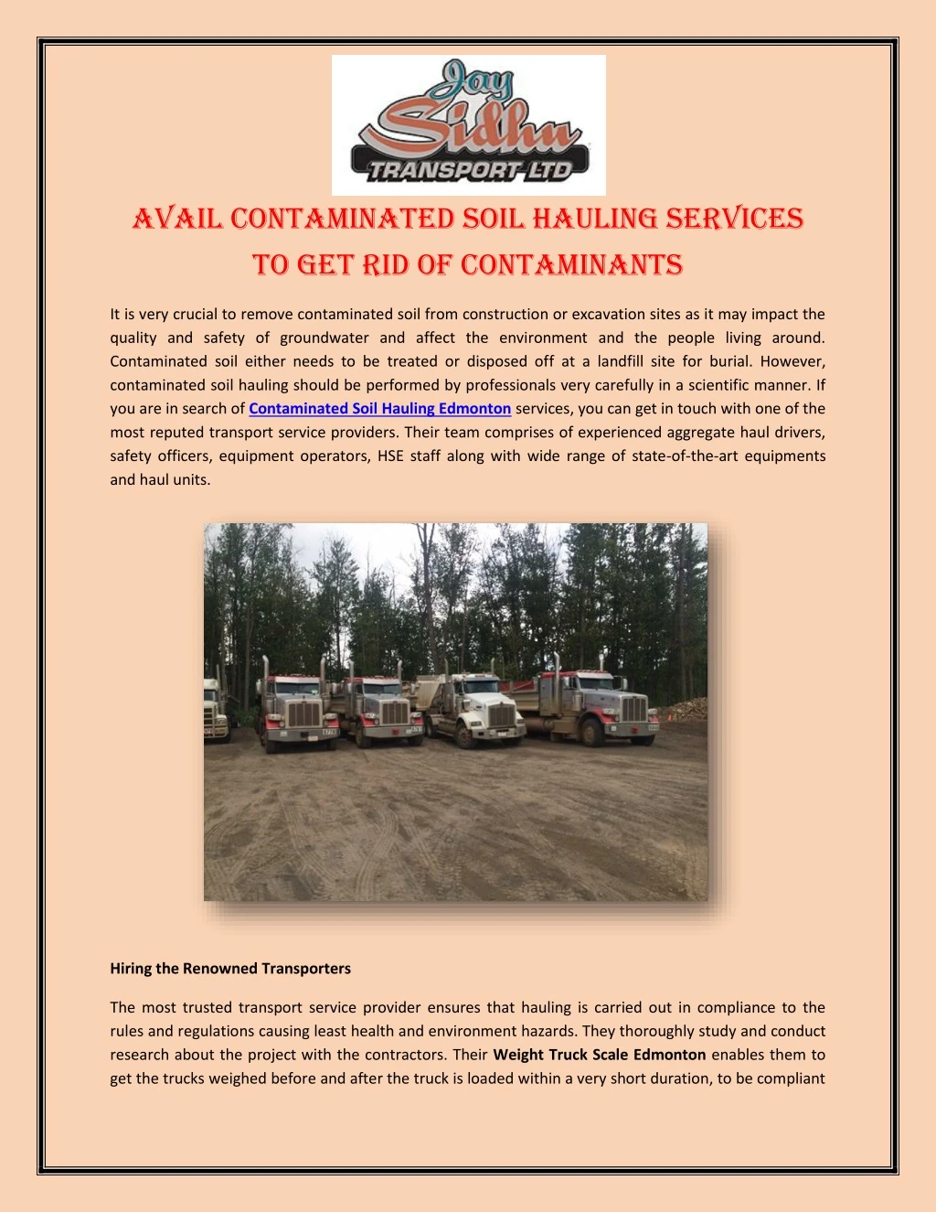 avail contaminated soil hauling services
