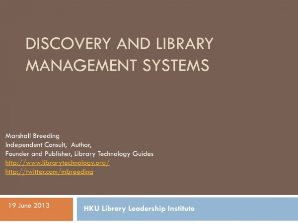 Discovery and Library Management Systems