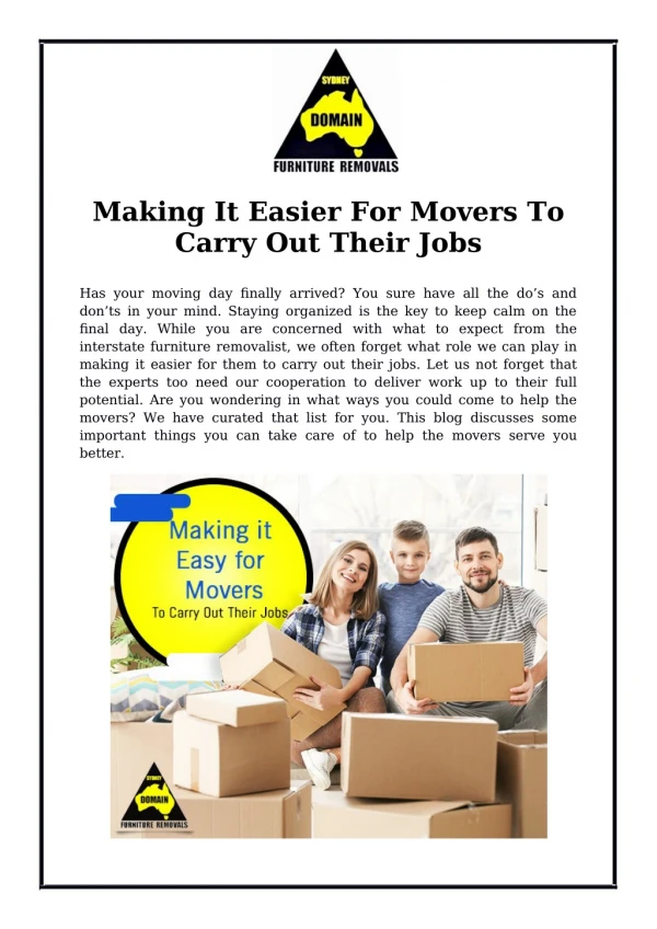Making It Easier For Movers To Carry Out Their Jobs