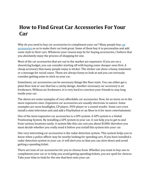 How to Find Great Car Accessories For Your Car