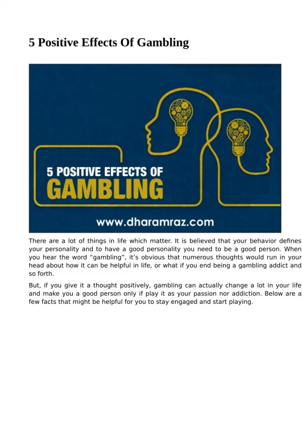 5 Positive Effects Of Gambling