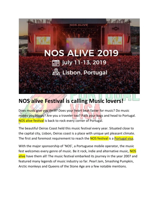 NOS alive Festival is calling Music lovers!