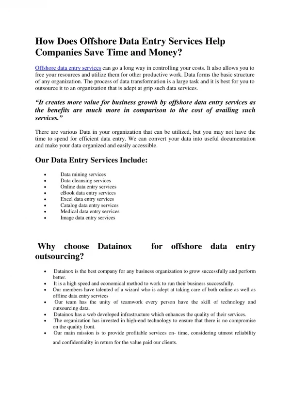 How Does Offshore Data Entry Services Help Companies Save Time and Money?