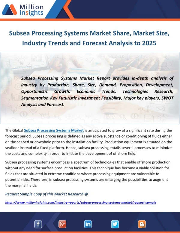 Subsea Processing Systems Market Share, Market Size, Industry Trends and Forecast Analysis to 2025