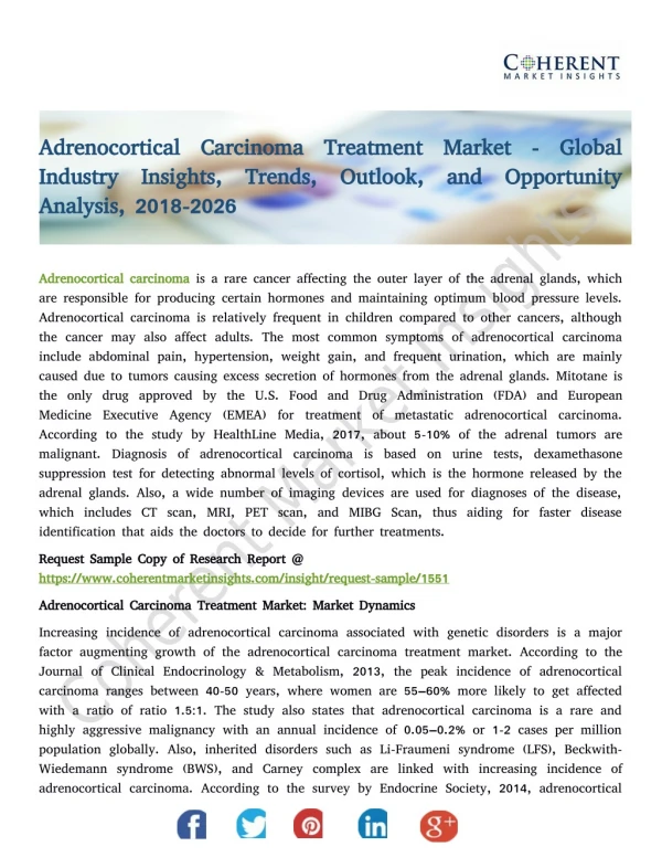 Adrenocortical Carcinoma Treatment Market - Trends, Outlook, and Opportunity Analysis, 2018-2026