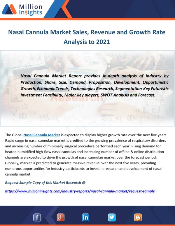 Nasal Cannula Market Sales, Revenue and Growth Rate Analysis to 2021