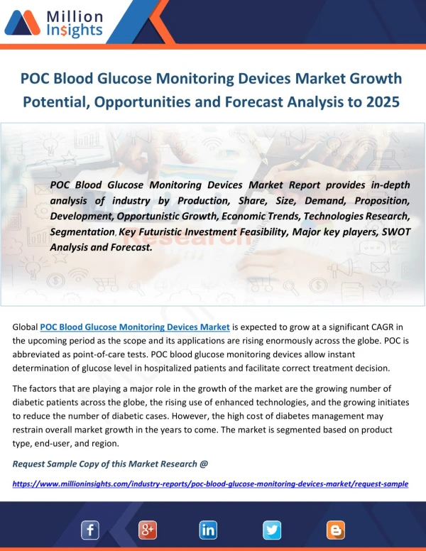 POC Blood Glucose Monitoring Devices Market Growth Potential, Opportunities and Forecast Analysis to 2025