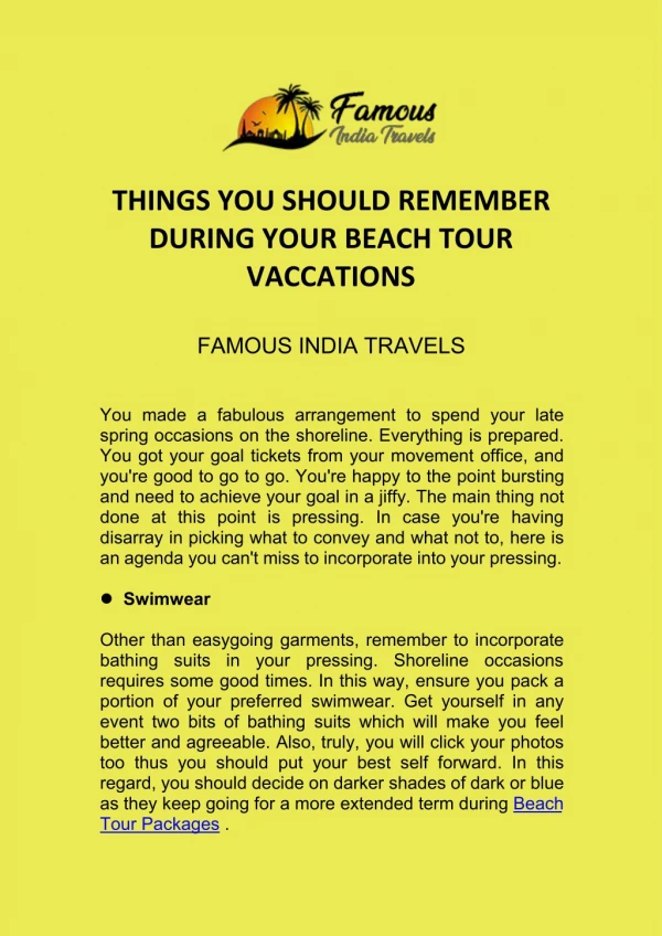 THINGS YOU SHOULD REMEMBER DURING YOUR BEACH TOUR VACCATIONS