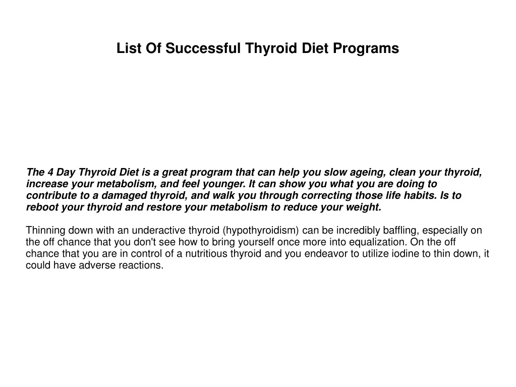 list of successful thyroid diet programs
