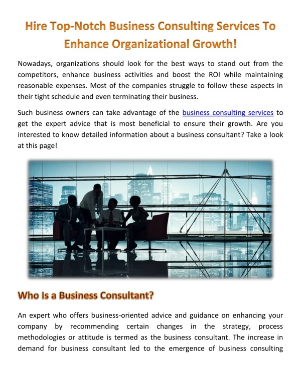 Hire Top-Notch Business Consulting Services To Enhance Organizational Growth!