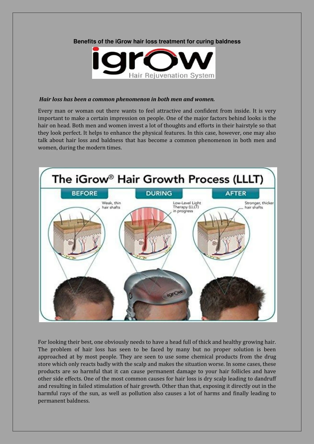 benefits of the igrow hair loss treatment