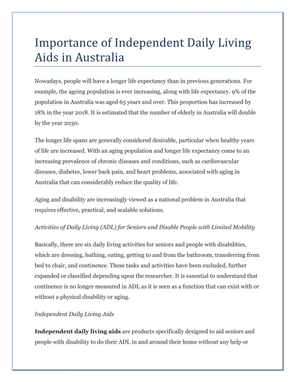 Importance of Independent Daily Living Aids in Australia
