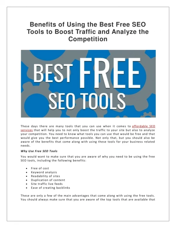 Benefits of Using the Best Free SEO Tools to Boost Traffic and Analyze the Competition