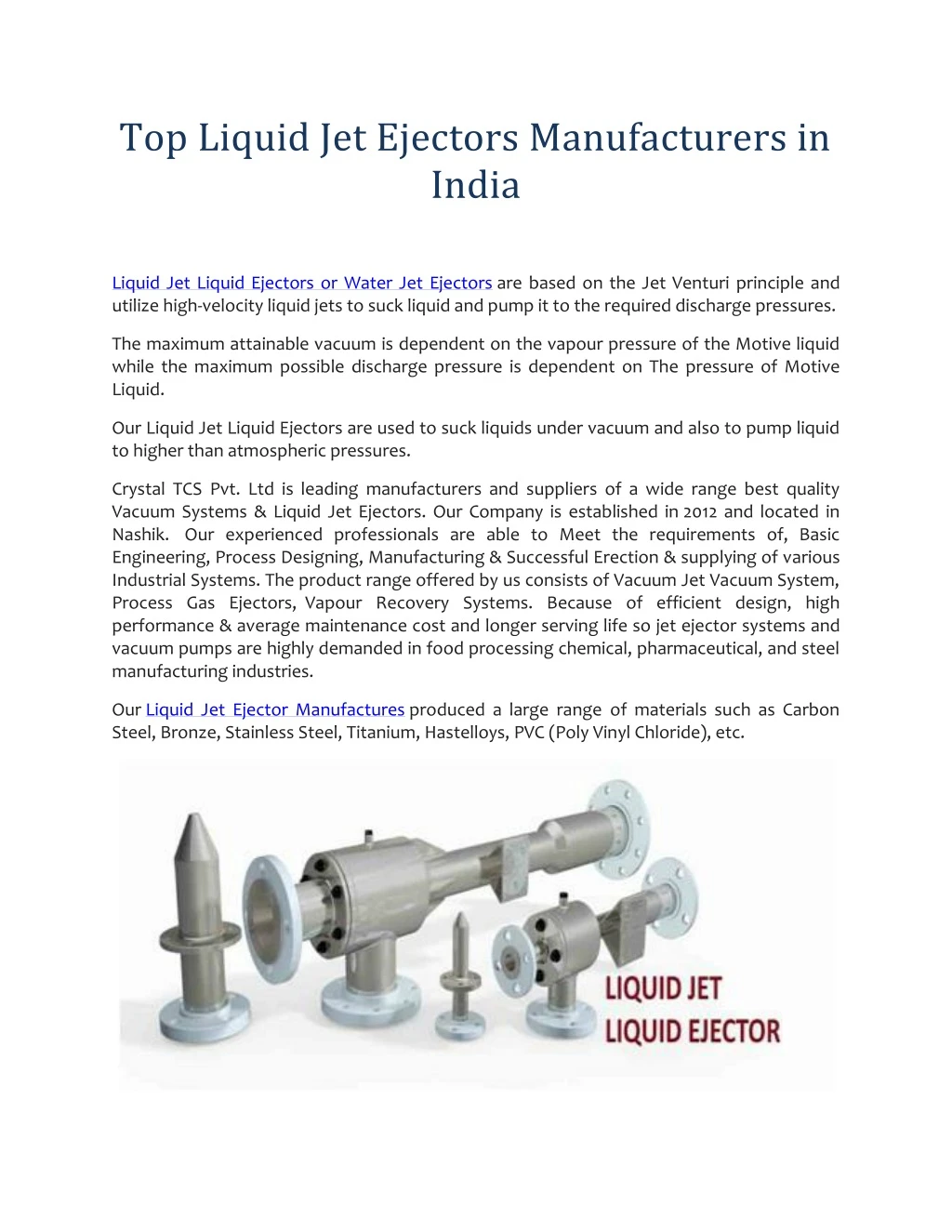 top liquid jet ejectors manufacturers in india