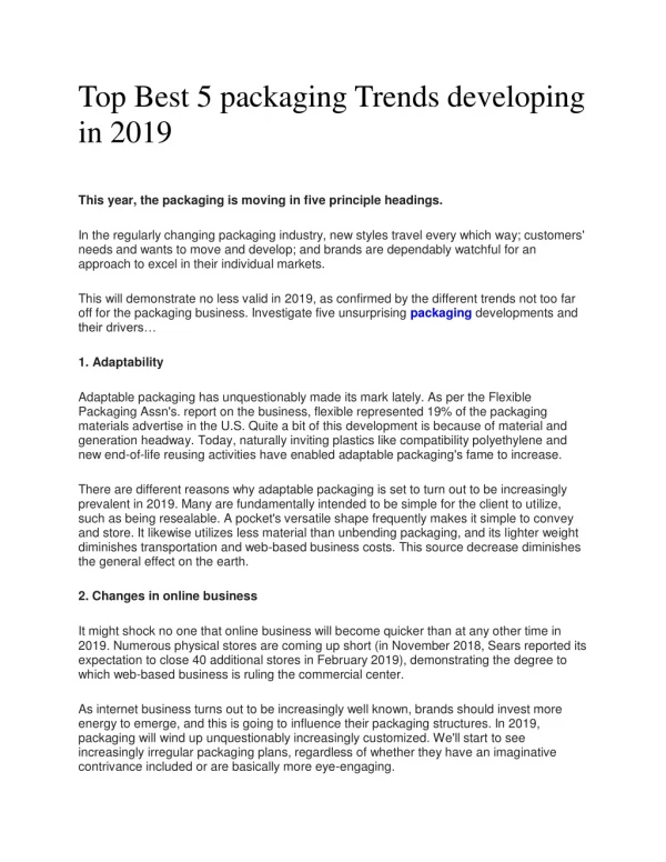 Top Best 5 packaging Trends developing in 2019