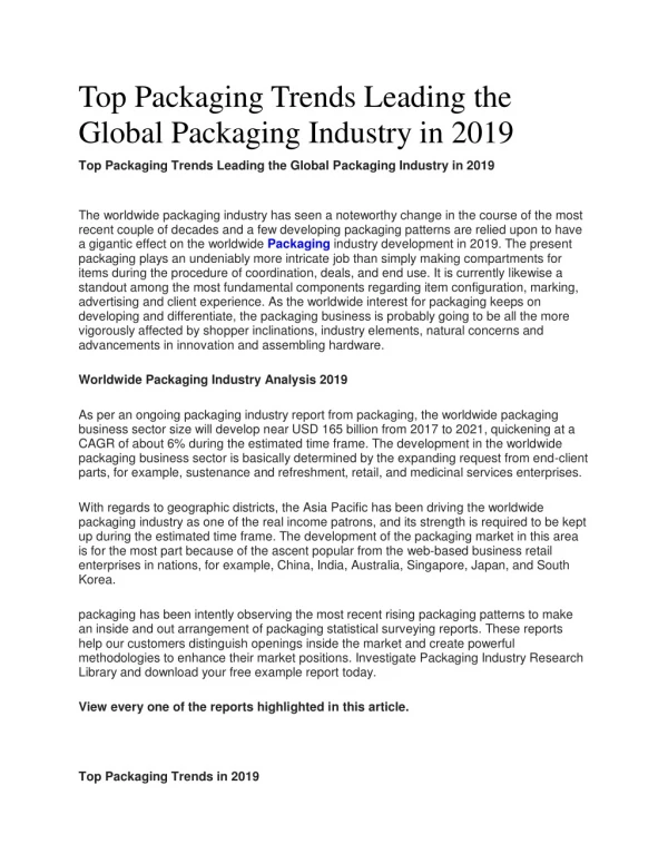 Top Packaging Trends Leading the Global Packaging Industry in 2019