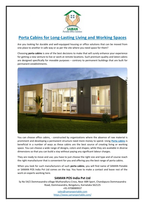 Porta Cabins for Long-Lasting Living and Working Spaces