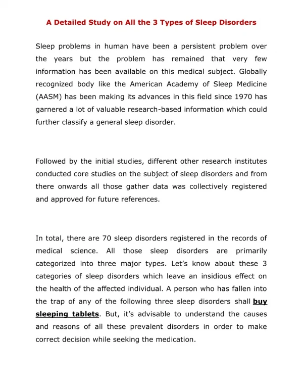 Detailed Study on All Types of Sleep Disorders