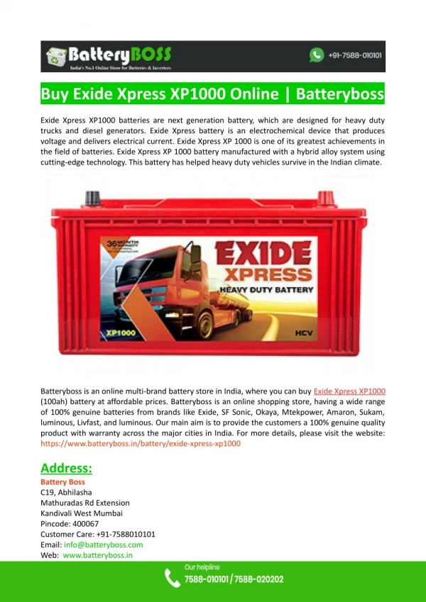 Buy Exide Xpress XP1000 Online-Batteryboss