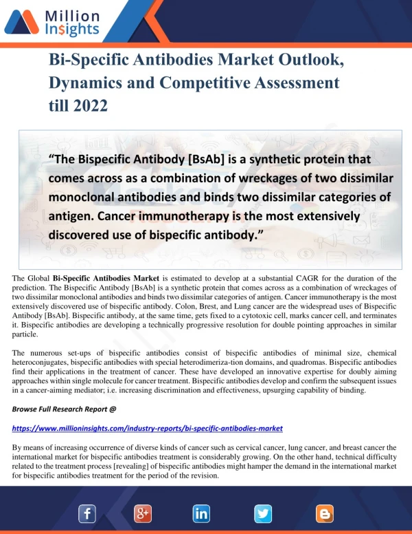 Bi-Specific Antibodies Market Outlook, Dynamics and Competitive Assessment till 2022