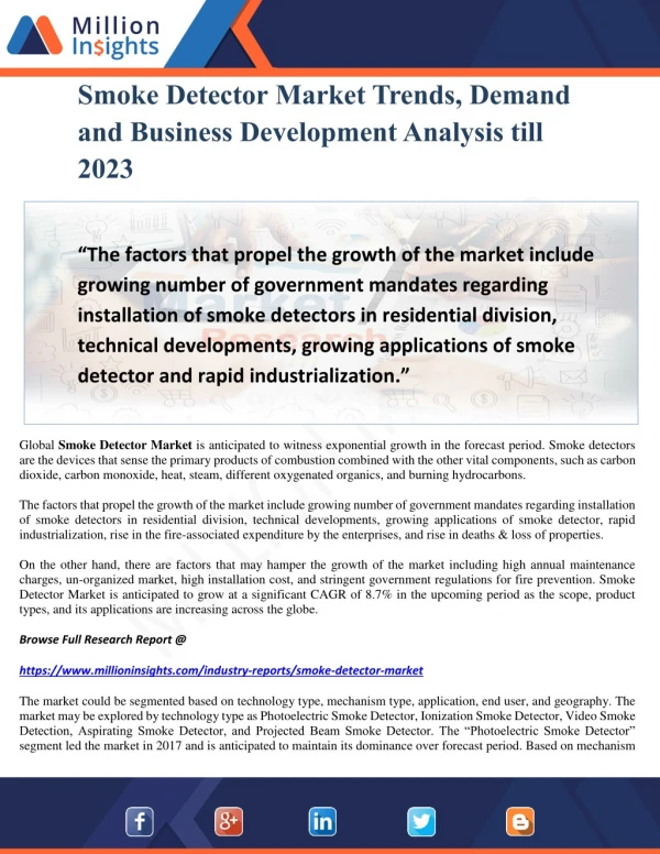 Smoke Detector Market Trends, Demand and Business Development Analysis till 2023