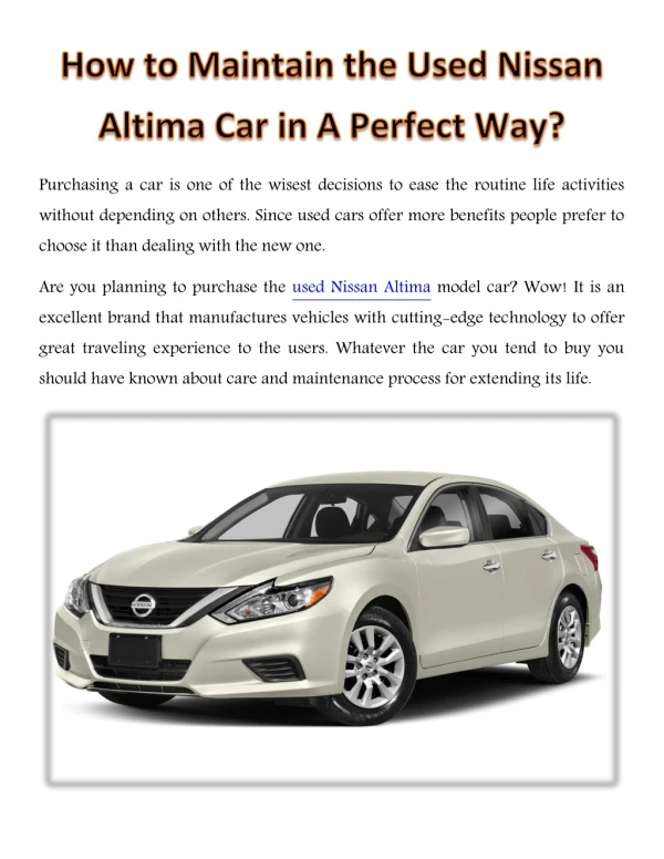 How to Maintain the Used Nissan Altima Car in A Perfect Way?
