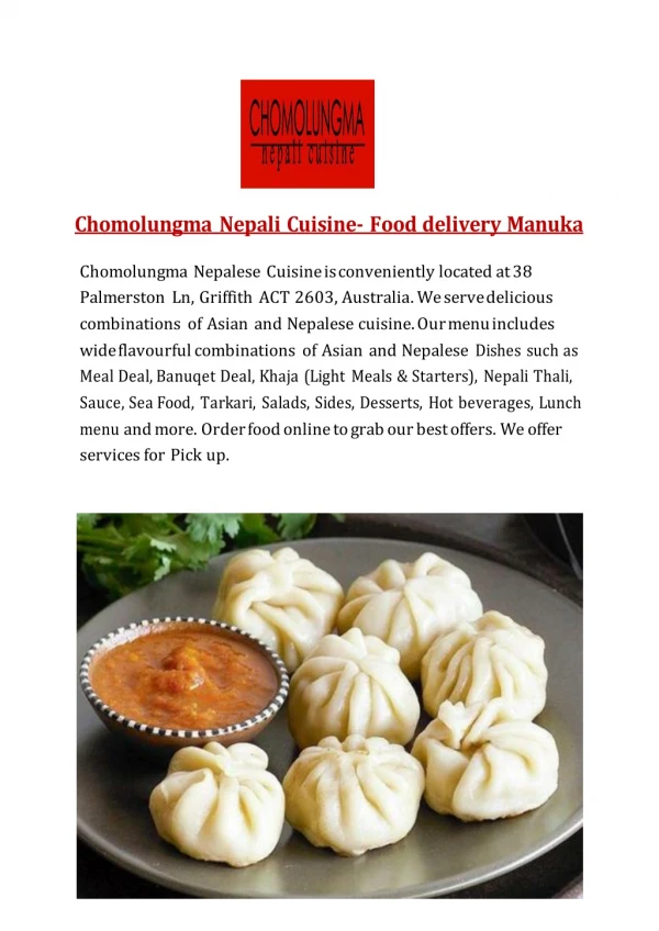 15% Off - Chomolungma Nepali Cuisine-Manuka - Order Food Online