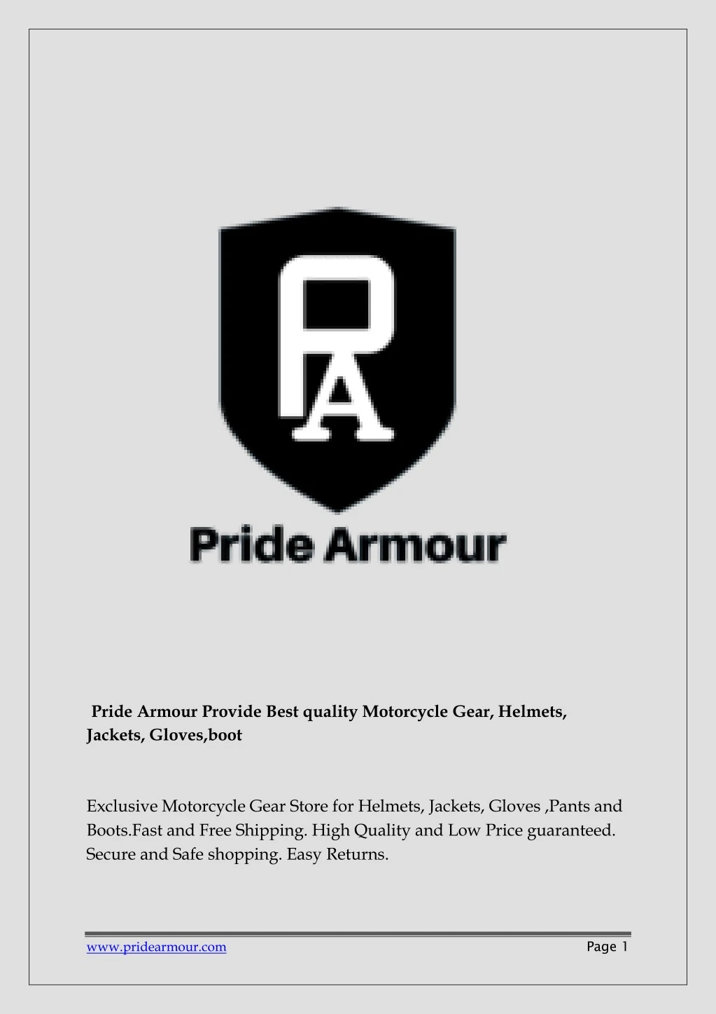 pride armour provide best quality motorcycle gear