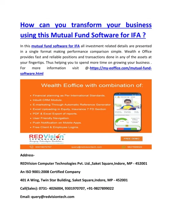 How can you transform your business using this Mutual Fund Software for IFA ?