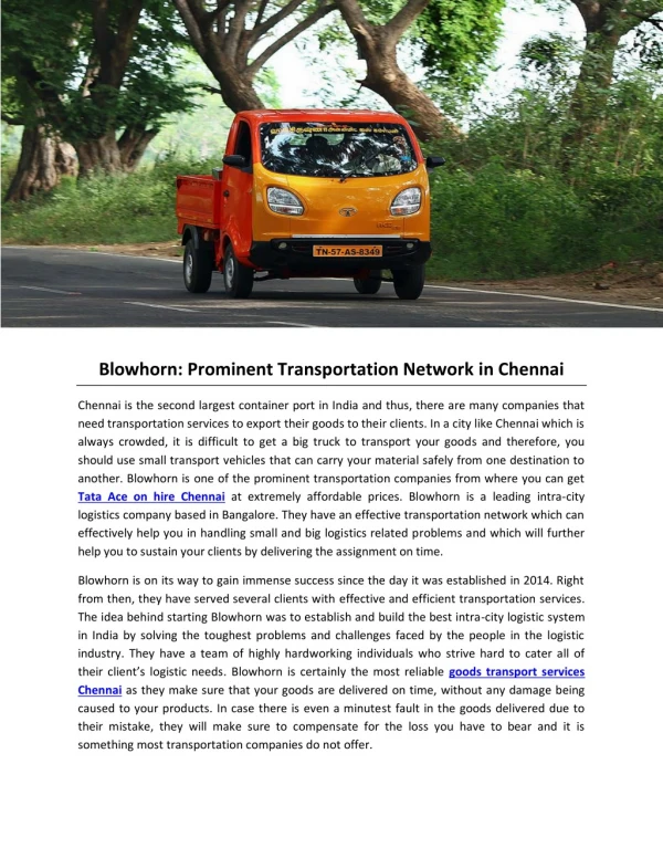Blowhorn: Prominent Transportation Network in Chennai