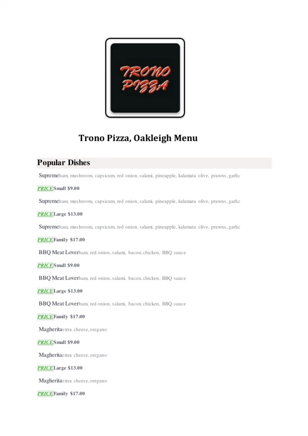 15% Off - Trono Pizza-Oakleigh - Order Food Online