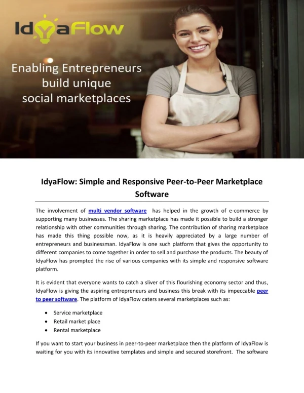 IdyaFlow: Simple and Responsive Peer-to-Peer Marketplace Software