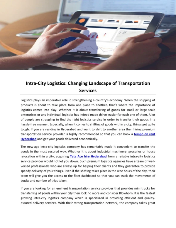 Intra-City Logistics: Changing Landscape of Transportation Services