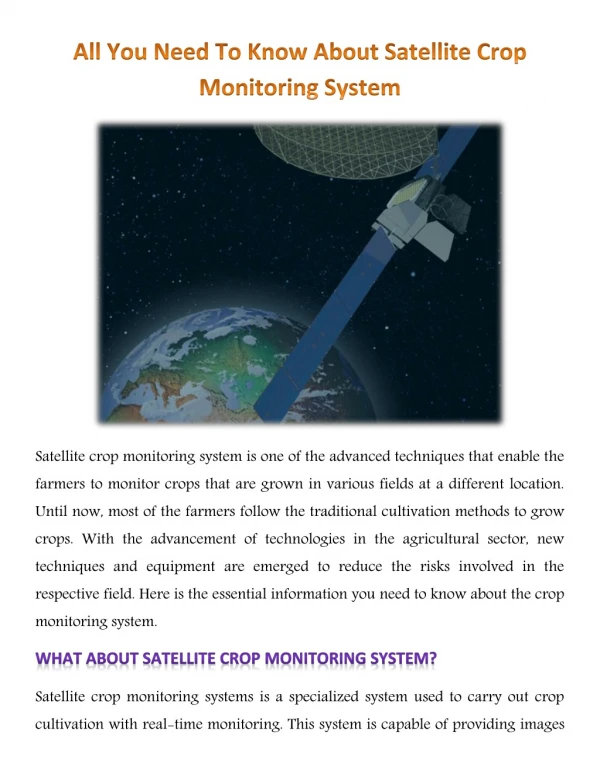 All You Need To Know About Satellite Crop Monitoring System