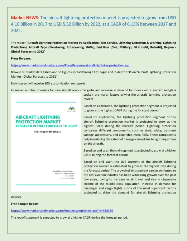 Aircraft Lightning Protection Market | Trends in Lightning Protection Systems | Marketsandmarkets