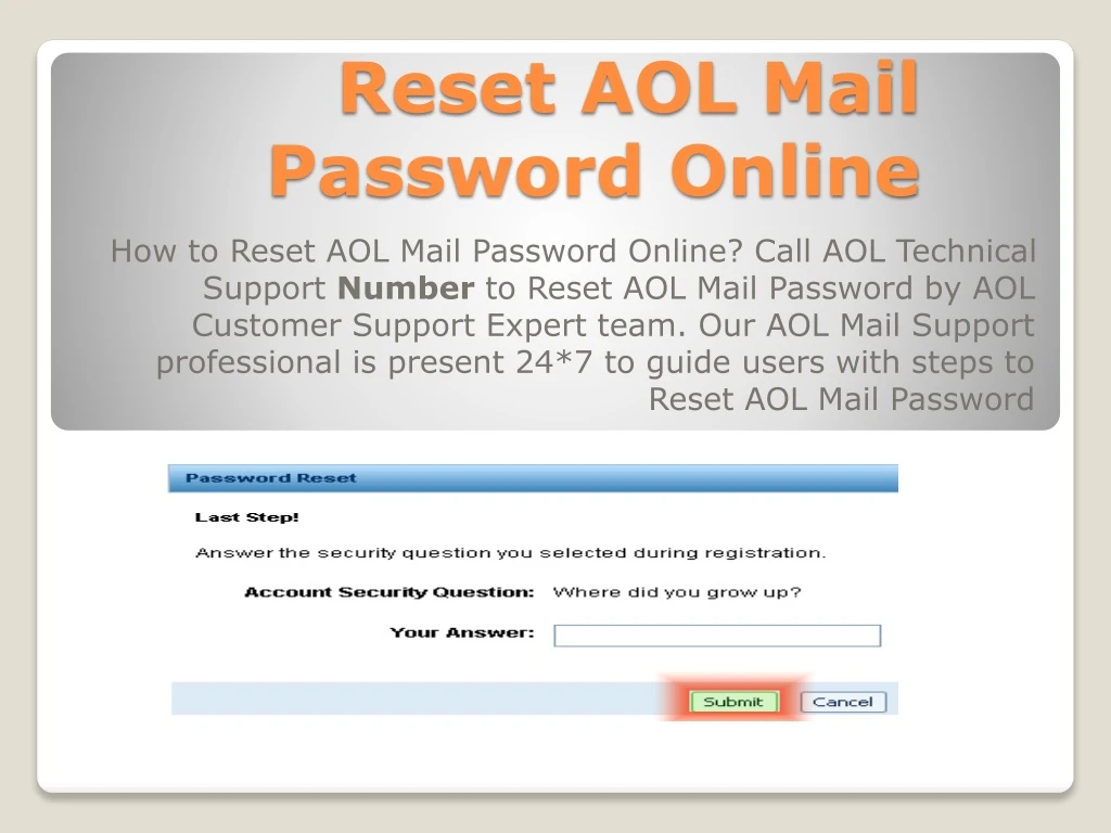 reset aol mail password online