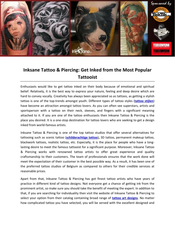 Inksane Tattoo & Piercing: Get Inked from the Most Popular Tattooist