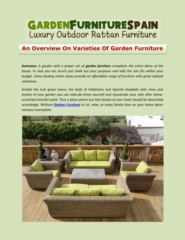 An Overview On Varieties Of Garden Furniture